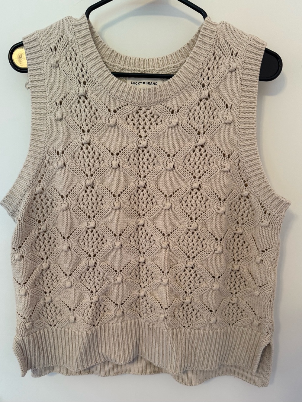 Lucky Brand Cream Sweater Vest Knit Bobbles Preppy Academia Neutral Size Large